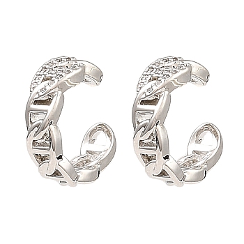 Rack Plating Brass Oval Cuff Earrings with Cubic Zirconia, Long-Lasting Plated, Lead Free & Cadmium Free, Platinum, 13x14x4mm