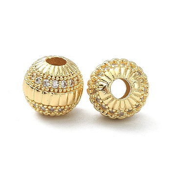 Rack Plating Brass with Clear Cubic Zirconia Beads, Round, Real 18K Gold Plated, 8x8x8mm, Hole: 2.5mm