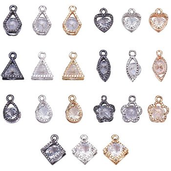 Rhombus Alloy Charms, with Cubic Zirconia, Mixed Shapes, Mixed Color, 74x73x25mm