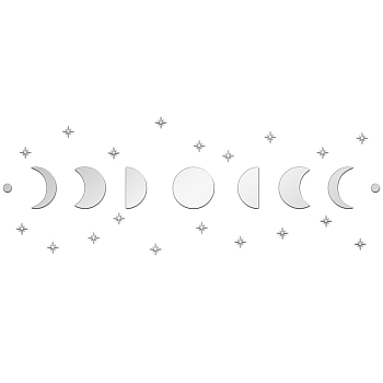 Custom Acrylic Wall Stickers, for Home Living Room Bedroom Decoration, Square with Moon Phase and Star Pattern, Silver, 250x250mm, 4pcs/set