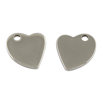 304 Stainless Steel Heart Stamping Blank Tag Charms, Stainless Steel Color, 11x10x1mm, Hole: 2mm