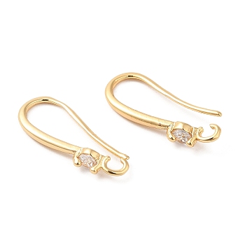 Brass Earring Hooks, Ear Wire, with Glass, Real 18K Gold Plated, 18.5x7mm, Hole: 1.5mm