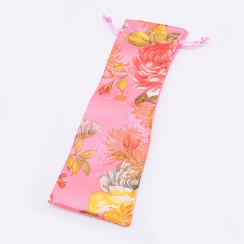Brocade Drawstring Pouches, Candy Sachet Wallet Jewelry Bag, Pink, 23.5~25x8~8.5x0.1cm