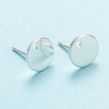 304 Stainless Steel Stud Earring Findings, with Flat Plate, Flat Round, Silver, 8x0.8mm, Hole: 1.2mm, Pin: 0.8mm