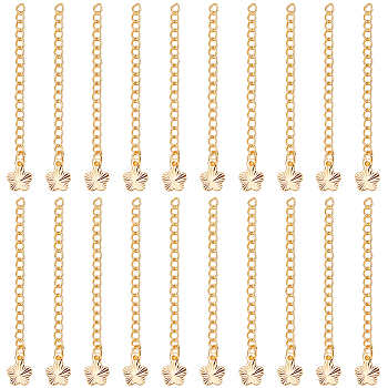 20Pcs Brass Chain Extender, Cable Chain, Nickel Free, Flower, Real 18K Gold Plated, 56mm, Link: 4x3x0.4mm, Inner Size: 3x2mm, Flower: 8.5x6.5x0.3mm