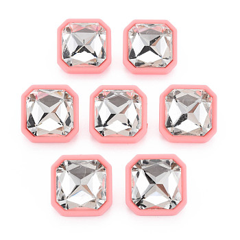Crystal Rhinestone Square Stud Earrings with 925 Sterling Silver Pins for Women, Pink, 22.5x22.5mm, Pin: 0.6mm