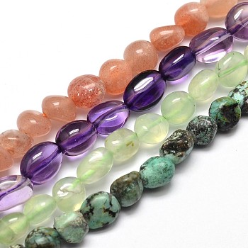 Mixed Gemstone Nuggets Beads Strands, Tumbled Stone, Mixed Color, 5~10x6~7x3~7mm, Hole: 1mm, about 14.9 inch~15.7 inch