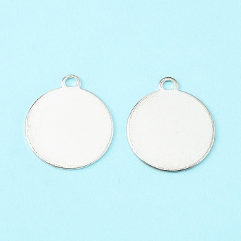 Brass Pendants, Stamping Blank Tag, Flat Round, Silver Color Plated, 26x22x0.8mm, Hole: 3mm