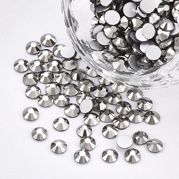 Glass Flat Back Rhinestone Cabochons, Back Plated, Faceted Half Round, Jet Hematite, SS20, 4.6~4.8x2mm, about 1440pcs/bag