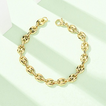 304 Stainless Steel Pig Nose Shape Link Chain Bracelets for Women, Ion Plating(IP), Real 18K Gold Plated, 9.06 inch(23cm)