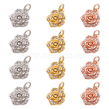 Mixed Color Clear Flower Brass+Cubic Zirconia Charms