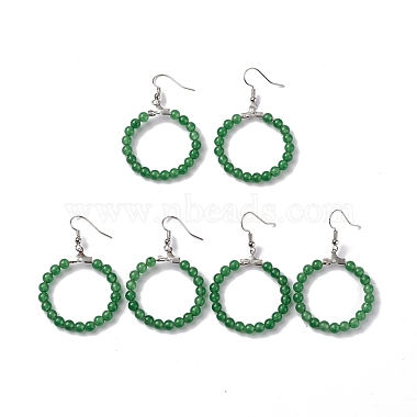 Round Natural Gemstone Beaded Ring Dangle Earrings(EJEW-G307-02P)-2