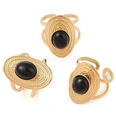 Oval Natural Dyed & Heated Black Agate Finger Rings(RJEW-Z057-14G-010)-4