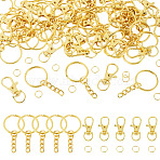 30Pcs Iron Split Key Rings, with Curb Chains, Keychain Clasp Findings, 30Pcs Alloy Swivel Lobster Claw Clasps, 30Pcs Iron Open Jump Rings, Golden, 25x2mm(FIND-TA0011-16)