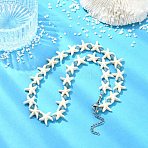 Ocean Synthetic Turquoise Starfish and Dyed Round Natural White Jade Beaded Necklaces, Stainless Steel Color, Beige, 15.94 inch(40.5cm)(NJEW-JN06201)