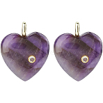 2Pcs Natural Amethyst Pendants, Heart Charms with Brass Micro Pave Clear Cubic Zirconia Findings, Golden, 30~32x25x8mm, Hole: 1.5mm(G-FH0002-76A)