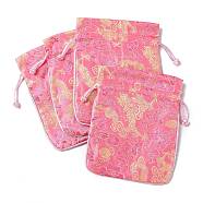 Chinese Style Silk Drawstring Jewelry Gift Bags, Jewelry Storage Pouches, Lining Random Color, Rectangle with Dragon Pattern, Pink, 15x11.5cm(PAAG-PW0005-05B)