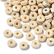 Natural Wood Beads, Lead Free, Dyed, Champagne Yellow, Rondelle, 8mm in diameter, 3mm high, hole: 2mm(TB014)