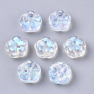 Electroplate Transparent Glass Beads, AB Color Plated, Flower, Clear AB, 10x10x6.5mm, Hole: 0.9mm(GLAA-N035-07A-E01)