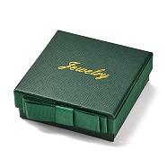 Square & Word Jewelry Cardboard Jewelry Boxes, with Bowknot & Sponge, for Earring, Ring, Necklace and Bracelets Gifts Packaging, Dark Green, 9.5x9.3x3.4cm, Inner Size: 8.4x8.4cm(CBOX-C015-01C-02)