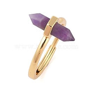 Double Pointed Hexagonal Prism Natural Amethyst Adjustable Rings for Women, Ion Plating(IP) Brass Rings, Golden, Hexagonal Prism: 17x7.5mm, US Size 6(16.5mm)(RJEW-G327-01G-10)