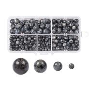 340Pcs 4 Sizes Natural Larvikite Beads, Round, 4mm/6mm/8mm/10mm, Hole: 0.8~1mm(G-LS0001-24)