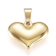 Vacuum Plating 304 Stainless Steel Pendants, Large Hole Pendants, Puffed Heart, Golden, 15x20x4mm, Hole: 7mm(X-STAS-F239-19G-B)