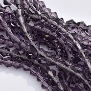 Faceted Bicone Glass Beads Strands, Dark Slate Blue, 4x4mm, Hole: 1mm, about 92~96pcs/strand, 13.78~14.37 inch(EGLA-P017-4mm-03)