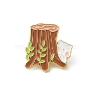 Alloy Brooches, Enamel Pins, for Backpack Cloth, Cat Theme, Tree, 25.5x24.5x1.5mm(JEWB-D014-07LG-04)