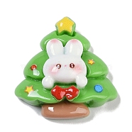 Flat Round Resin Cabochons, Rabbit with Christmas Tree, Green, 23.5x23.5x9mm(RESI-H162-09F)