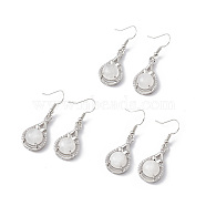 Natural Quartz Crystal Teardrop Dangle Earrings with Crystal Rhinestone, Platinum Brass Jewelry for Women, 42mm, Pin: 0.6mm(EJEW-A092-02P-19)