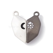 Love Heart Alloy Magnetic Clasps, Moon Star Pattern Clasps for Couple Jewelry Bracelets Pendants Necklaces Making, Gray & Floral White, Mixed Color, 20x18x6mm, Hole: 1.6mm(FIND-C013-02B)