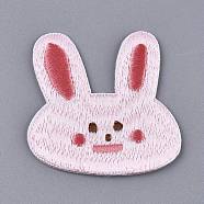 Computerized Embroidery Cloth Self Adhesive Reusable Patches, Stick on Patch, for Kids Clothing, Jackets, Jeans, Backpacks, Rabbit, Pink, 47x46x2mm(DIY-I033-14)