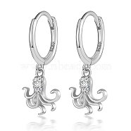 Rhodium Plated 925 Sterling Silver Hoop Earrings, Platinum, 22x8x10mm(CS8207-2)