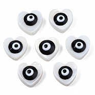 Natural Freshwater Shell Beads, with Enamel, Heart with Evil Eye, Black, 9~10x9.5~11x4mm, Hole: 0.8mm(SHEL-N003-21A)