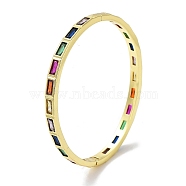 Brass Pave Colorful Glass Hinged Bangles for Women, Real 18K Gold Plated, Real 18K Gold Plated, Inner Diameter: 2-1/4 inch(5.8cm)(BJEW-Z061-07C)