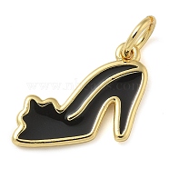 Rack Plating Brass Enamel Charmss, with Jump Ring, Long-Lasting Plated, Lead Free & Cadmium Free, Real 18K Gold Plated, High-heeled Shoes Charm, Black, 10x14x1mm, Hole: 3mm(KK-K392-16A-01)