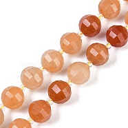 Natural Red Aventurine Beads Strands, Faceted, Lantern, with Seed Beads, 10x9mm, Hole: 1.2mm, about 33~34pcs/strand, 15.51~16.10 inch(39.4~40.9cm)(G-G182-B14-05)