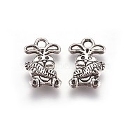Tibetan Style Rabbit Alloy Charms, Bunny with Carrot Pendants, Cadmium Free & Lead Free, Antique Silver, 14.5x10x2.5mm, Hole: 2mm, about 1175pcs/1000g(TIBEP-A14170-AS-RS)