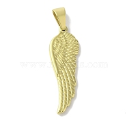 Ion Plating(IP) 304 Stainless Steel Pendants, Wing Charm, Golden, 39.5x13x3.5mm, Hole: 9x5mm(STAS-Z075-12G)