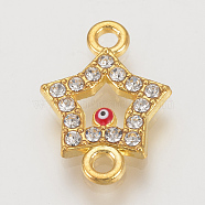 Alloy Rhinestone Links Connectors, Cadmium Free & Lead Free, Star with Evil Eye, Red, Golden, 19x13.5x2mm, Hole: 2mm(X-ALRI-S170-20G)