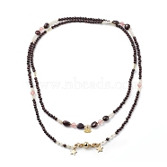 2Pcs 2 Style Natural Garnet & Cherry Quartz Glass Beaded Necklaces Set with 304 Stainless Steel Star & Lotus Charms, Gemstone Necklace with Brass Magnetic Clasps for Women, Golden, 46.65 inch(118.5cm), 1Pc/style(NJEW-JN04073)