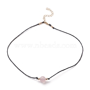 Natural Rose Quartz Beaded Necklaces, with Waxed Cotton Cords, Brass Round Beads and 304 Stainless Steel Lobster Claw Clasps, Golden, 15.75 inch(40cm)(NJEW-JN03099-03)
