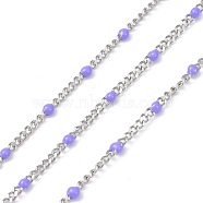 304 Stainless Steel Enamel Curb Chains, with Spool, Soldered, Faceted, Lilac, 2.5x2x0.8mm, 32.80Feet/roll(10m/roll)(CHS-P013-01P-06)