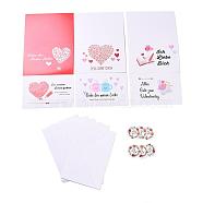 Rectangle Paper Greeting Cards, with Rectangle Envelope and Flat Round Self Adhesive Paper Stickers, Valentine's Day Wedding Birthday Invitation Card, Heart Pattern, 198x149x0.3mm(DIY-F096-21)
