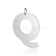 Tarnish Resistant 201 Stainless Steel Pendants, Letter, Stainless Steel Color, Letter.Q, 38x30.5x1.5mm, Hole: 4.5mm(STAS-S105-T585S-Q)