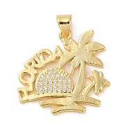 Rack Plating Brass Micro Pave Cubic Zirconia Pendants, Long-Lasting Plated, Cadmium Free & Lead Free, Coconut Tree, Real 18K Gold Plated, 23.5x24.5x2mm, Hole: 4x3mm(KK-P261-01G)