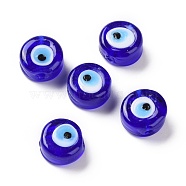 Handmade Evil Eye Lampwork Beads, Flat Round, Blue, 11.5~12x5.5mm, Hole: 1~1.2mm(LAMP-E026-02B)