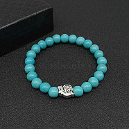 Synthetic Turquoise Stretch Bracelets for Women Men, with Tibetan Style Animals Alloy Beads, Snail, No Size(IS4293-11)