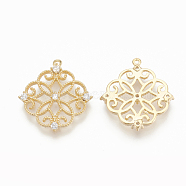 Brass Micro Pave Cubic Zirconia Pendants, Flower, Nickel Free, Real 18K Gold Plated, Clear, 16x15x2mm, Hole: 0.8mm(ZIRC-Q014-064G-02)